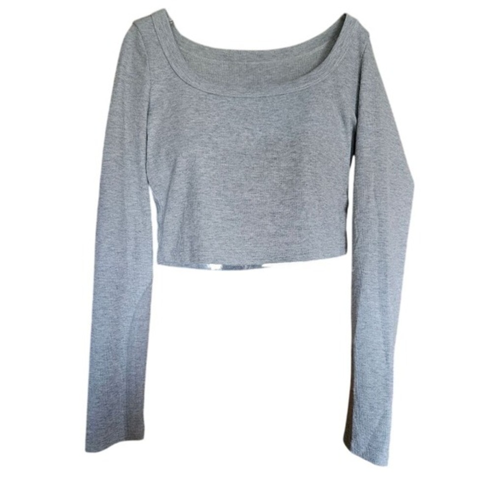 COMMENSE Women's Large Grey Ribbed Long Sleeve Crop Top NWT Stylish Essential‎